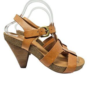Kork-Ease Elinor Leather Strappy Sandal Shoes Brown Women’s Size 8 Party Evening
